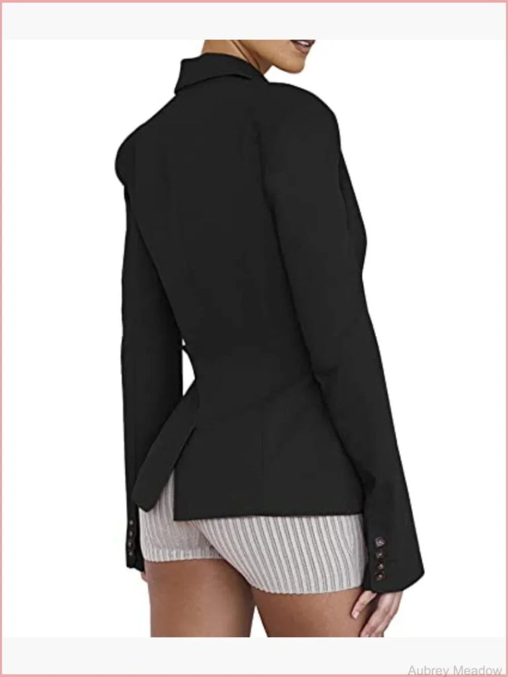 Women's Long Sleeve Blazer Coat Notch Lapel Padded Shoulder Buckle Belt Open